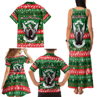 Sudan Christmas Family Matching Tank Maxi Dress and Hawaiian Shirt with Green Red Xmas Camel Snowflake and Coat of Arms - Wonder Print Shop