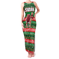 Sudan Christmas Family Matching Tank Maxi Dress and Hawaiian Shirt with Green Red Xmas Camel Snowflake and Coat of Arms - Wonder Print Shop