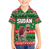 Sudan Christmas Family Matching Tank Maxi Dress and Hawaiian Shirt with Green Red Xmas Camel Snowflake and Coat of Arms - Wonder Print Shop