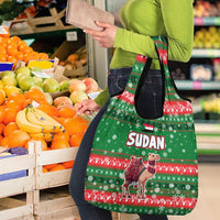 Sudan Christmas Grocery Bag with Green Red Xmas Camel Snowflake and Coat of Arms - Wonder Print Shop