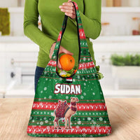Sudan Christmas Grocery Bag with Green Red Xmas Camel Snowflake and Coat of Arms - Wonder Print Shop