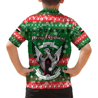 Sudan Christmas Kid Hawaiian Shirt with Green Red Xmas Camel Snowflake and Coat of Arms - Wonder Print Shop