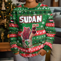 Sudan Christmas Kid Ugly Christmas Sweater with Green Red Xmas Camel Snowflake and Coat of Arms - Wonder Print Shop
