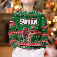 Sudan Christmas Kid Ugly Christmas Sweater with Green Red Xmas Camel Snowflake and Coat of Arms - Wonder Print Shop
