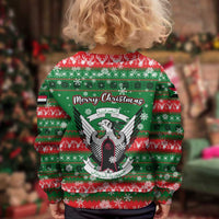 Sudan Christmas Kid Ugly Christmas Sweater with Green Red Xmas Camel Snowflake and Coat of Arms - Wonder Print Shop
