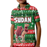 Sudan Christmas Kid Polo Shirt with Green Red Xmas Camel Snowflake and Coat of Arms - Wonder Print Shop