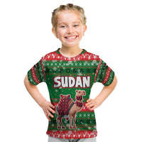 Sudan Christmas Kid T Shirt with Green Red Xmas Camel Snowflake and Coat of Arms - Wonder Print Shop