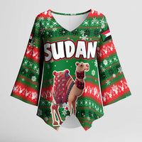 Sudan Christmas Kimono Sleeve Blouse with Green Red Xmas Camel Snowflake and Coat of Arms - Wonder Print Shop