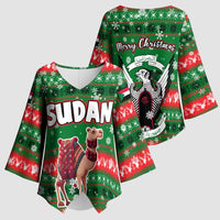Sudan Christmas Kimono Sleeve Blouse with Green Red Xmas Camel Snowflake and Coat of Arms - Wonder Print Shop
