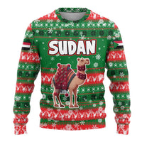 Sudan Christmas Ugly Christmas Sweater with Green Red Xmas Camel Snowflake and Coat of Arms - Wonder Print Shop