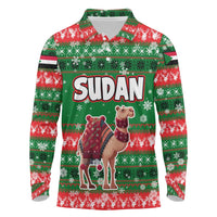 Sudan Christmas Long Sleeve Polo Shirt with Green Red Xmas Camel Snowflake and Coat of Arms - Wonder Print Shop