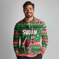 Sudan Christmas Long Sleeve Polo Shirt with Green Red Xmas Camel Snowflake and Coat of Arms - Wonder Print Shop
