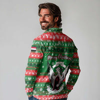 Sudan Christmas Long Sleeve Polo Shirt with Green Red Xmas Camel Snowflake and Coat of Arms - Wonder Print Shop