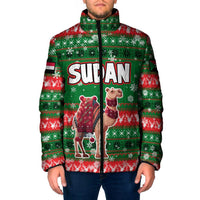 Sudan Christmas Padded Jacket with Green Red Xmas Camel Snowflake and Coat of Arms - Wonder Print Shop