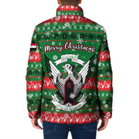 Sudan Christmas Padded Jacket with Green Red Xmas Camel Snowflake and Coat of Arms - Wonder Print Shop