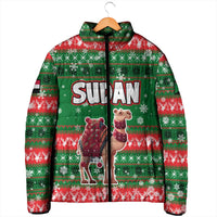 Sudan Christmas Padded Jacket with Green Red Xmas Camel Snowflake and Coat of Arms - Wonder Print Shop