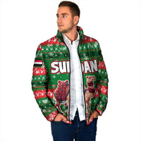 Sudan Christmas Padded Jacket with Green Red Xmas Camel Snowflake and Coat of Arms - Wonder Print Shop