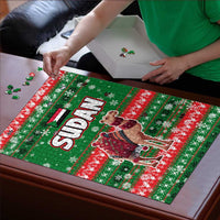 Sudan Christmas Puzzle with Green Red Xmas Camel Snowflake and Coat of Arms - Wonder Print Shop