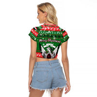 Sudan Christmas Raglan Cropped T Shirt with Green Red Xmas Camel Snowflake and Coat of Arms - Wonder Print Shop