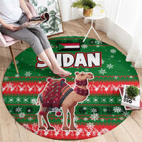 Sudan Christmas Round Carpet with Green Red Xmas Camel Snowflake and Coat of Arms - Wonder Print Shop