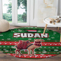 Sudan Christmas Round Carpet with Green Red Xmas Camel Snowflake and Coat of Arms - Wonder Print Shop