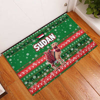 Sudan Christmas Rubber Doormat with Green Red Xmas Camel Snowflake and Coat of Arms - Wonder Print Shop