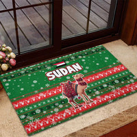 Sudan Christmas Rubber Doormat with Green Red Xmas Camel Snowflake and Coat of Arms - Wonder Print Shop