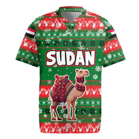 Sudan Christmas Rugby Jersey with Green Red Xmas Camel Snowflake and Coat of Arms - Wonder Print Shop