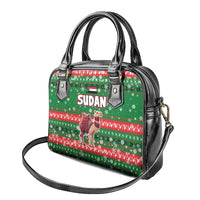 Sudan Christmas Shoulder Handbag with Green Red Xmas Camel Snowflake and Coat of Arms - Wonder Print Shop