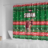 Sudan Christmas Shower Curtain with Green Red Xmas Camel Snowflake and Coat of Arms - Wonder Print Shop
