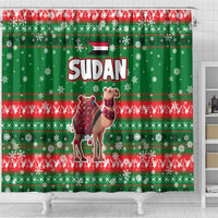 Sudan Christmas Shower Curtain with Green Red Xmas Camel Snowflake and Coat of Arms - Wonder Print Shop