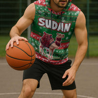 Sudan Christmas Sleeveless Hoodie with Green Red Xmas Camel Snowflake and Coat of Arms - Wonder Print Shop
