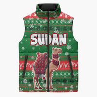 Sudan Christmas Sleeveless Puffer Jacket with Green Red Xmas Camel Snowflake and Coat of Arms - Wonder Print Shop