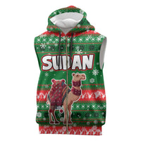 Sudan Christmas Sleeveless Zip Hoodie with Green Red Xmas Camel Snowflake and Coat of Arms - Wonder Print Shop