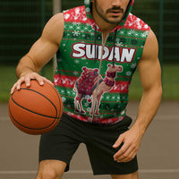 Sudan Christmas Sleeveless Zip Hoodie with Green Red Xmas Camel Snowflake and Coat of Arms - Wonder Print Shop