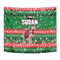 Sudan Christmas Tapestry with Green Red Xmas Camel Snowflake and Coat of Arms - Wonder Print Shop