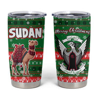Sudan Christmas Tumbler Cup with Green Red Xmas Camel Snowflake and Coat of Arms - Wonder Print Shop