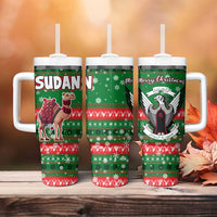 Sudan Christmas Tumbler With Handle with Green Red Xmas Camel Snowflake and Coat of Arms - Wonder Print Shop