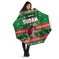 Sudan Christmas Umbrella with Green Red Xmas Camel Snowflake and Coat of Arms - Wonder Print Shop