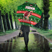 Sudan Christmas Umbrella with Green Red Xmas Camel Snowflake and Coat of Arms - Wonder Print Shop