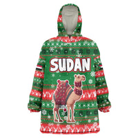 Sudan Christmas Wearable Blanket Hoodie with Green Red Xmas Camel Snowflake and Coat of Arms - Wonder Print Shop