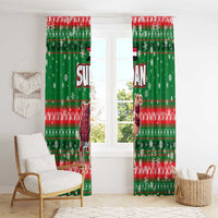 Sudan Christmas Window Curtain with Green Red Xmas Camel Snowflake and Coat of Arms - Wonder Print Shop