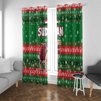 Sudan Christmas Window Curtain with Green Red Xmas Camel Snowflake and Coat of Arms - Wonder Print Shop