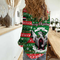 Sudan Christmas Women Casual Shirt with Green Red Xmas Camel Snowflake and Coat of Arms - Wonder Print Shop