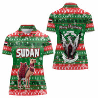 Sudan Christmas Women Polo Shirt with Green Red Xmas Camel Snowflake and Coat of Arms - Wonder Print Shop
