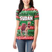 Sudan Christmas Women Polo Shirt with Green Red Xmas Camel Snowflake and Coat of Arms - Wonder Print Shop