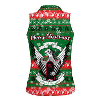 Sudan Christmas Women Sleeveless Polo Shirt with Green Red Xmas Camel Snowflake and Coat of Arms - Wonder Print Shop