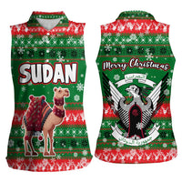 Sudan Christmas Women Sleeveless Polo Shirt with Green Red Xmas Camel Snowflake and Coat of Arms - Wonder Print Shop