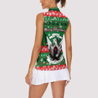 Sudan Christmas Women Sleeveless Polo Shirt with Green Red Xmas Camel Snowflake and Coat of Arms - Wonder Print Shop
