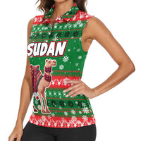 Sudan Christmas Women Sleeveless Polo Shirt with Green Red Xmas Camel Snowflake and Coat of Arms - Wonder Print Shop